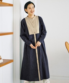 セール】《WEB限定 / 追加》HYUストライプギャザーシャツワンピース