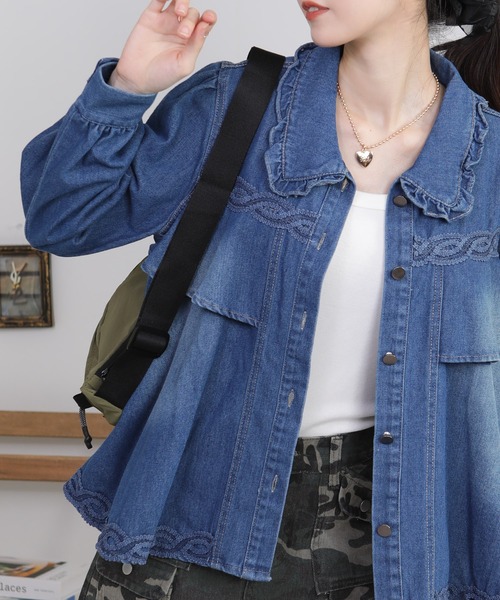 pumpkin port(パンプキンポート)の「フリル襟デニムAラインシャツ(シャツ/ブラウス・レディース・ネイビー/ブルー・M)」の14枚目の写真