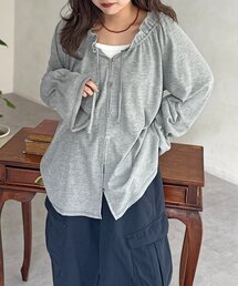 襟フリルワッフルブラウス