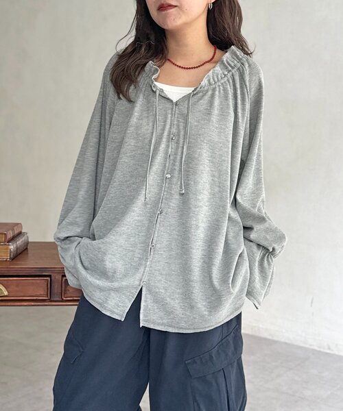 CPCM（シーピーシーエム）の「襟フリルワッフルブラウス（Tシャツ/カットソー・レディース・レッド/ブラック/グレー・FREE）」の10枚目の写真