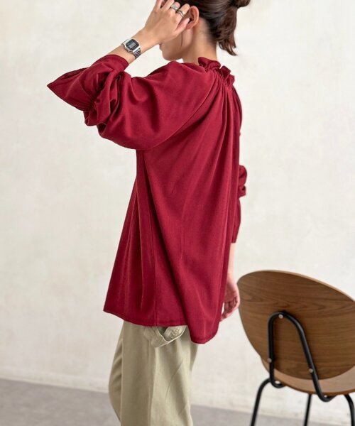 CPCM（シーピーシーエム）の「襟フリルワッフルブラウス（Tシャツ/カットソー・レディース・レッド/ブラック/グレー・FREE）」の12枚目の写真