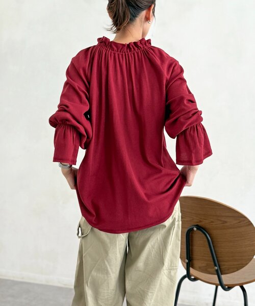 CPCM（シーピーシーエム）の「襟フリルワッフルブラウス（Tシャツ/カットソー・レディース・レッド/ブラック/グレー・FREE）」の13枚目の写真