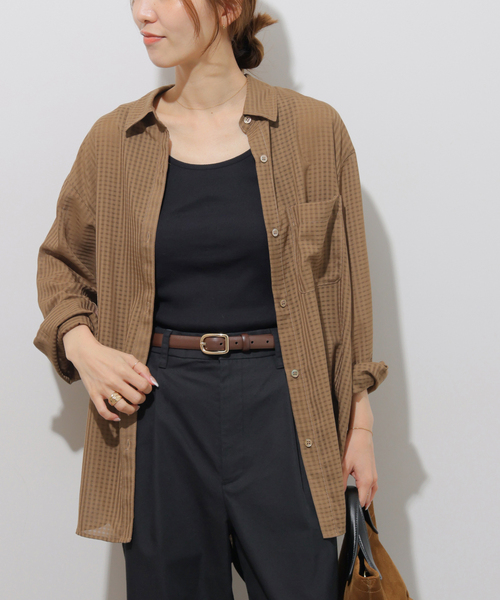 JOURNAL STANDARD relume(ジャーナルスタンダード レリューム)の「ギンガムドビーオーバーサイズシャツ(シャツ/ブラウス・レディース・ベージュ/ブラック/ホワイト・FREE)」の3枚目の写真