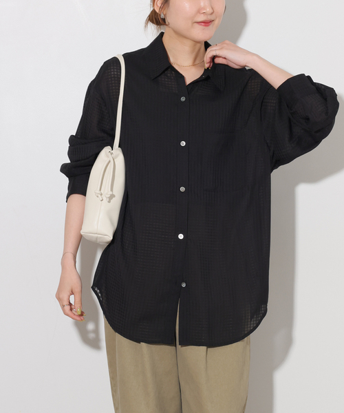 JOURNAL STANDARD relume(ジャーナルスタンダード レリューム)の「ギンガムドビーオーバーサイズシャツ(シャツ/ブラウス・レディース・ベージュ/ブラック/ホワイト・FREE)」の7枚目の写真