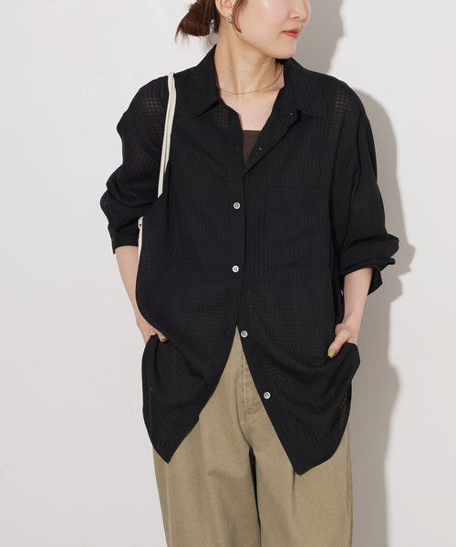 JOURNAL STANDARD relume(ジャーナルスタンダード レリューム)の「ギンガムドビーオーバーサイズシャツ(シャツ/ブラウス・レディース・ベージュ/ブラック/ホワイト・FREE)」の8枚目の写真