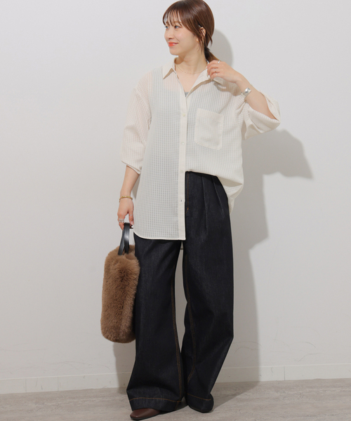 JOURNAL STANDARD relume(ジャーナルスタンダード レリューム)の「ギンガムドビーオーバーサイズシャツ(シャツ/ブラウス・レディース・ベージュ/ブラック/ホワイト・FREE)」の11枚目の写真