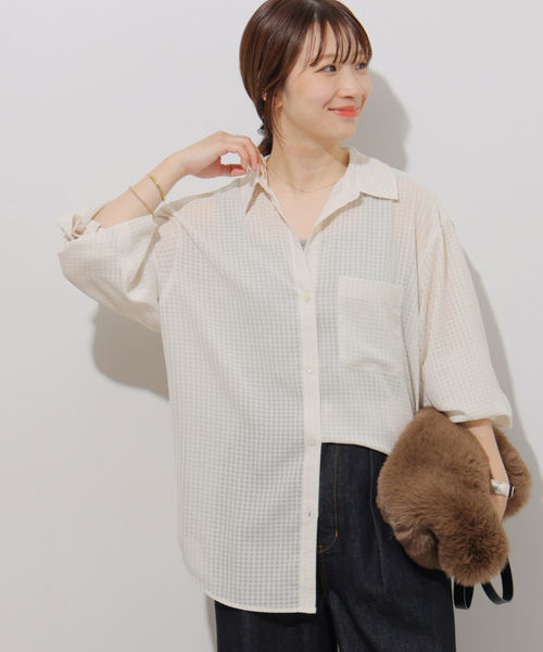 JOURNAL STANDARD relume(ジャーナルスタンダード レリューム)の「ギンガムドビーオーバーサイズシャツ(シャツ/ブラウス・レディース・ベージュ/ブラック/ホワイト・FREE)」の14枚目の写真