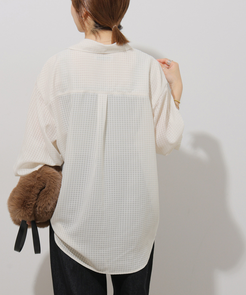 JOURNAL STANDARD relume(ジャーナルスタンダード レリューム)の「ギンガムドビーオーバーサイズシャツ(シャツ/ブラウス・レディース・ベージュ/ブラック/ホワイト・FREE)」の16枚目の写真