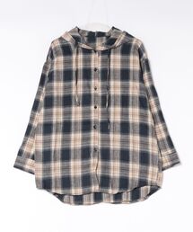 【C-FORT POINT/フォートポイント】【ソフトな質感としなやかな落ち感が特長】起毛チェックフードシャツ クラシカル カジュアル 抜け感 落ち感 羽織り