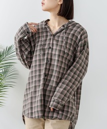 【C-FORT POINT/フォートポイント】【ソフトな質感としなやかな落ち感が特長】起毛チェックフードシャツ クラシカル カジュアル 抜け感 落ち感 羽織り