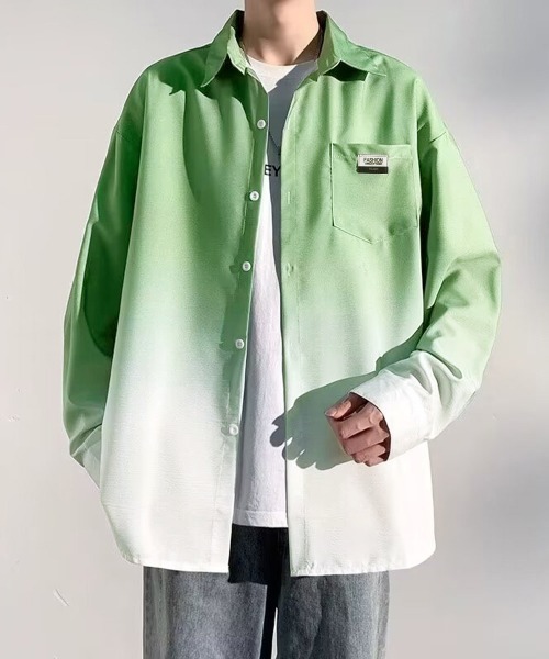 AsaAura(アサオーラ)の「グラデーション長袖シャツメンズオーバー服(シャツ/ブラウス・メンズ・グリーン/スカイブルー/ブラック・FREE)」の3枚目の写真