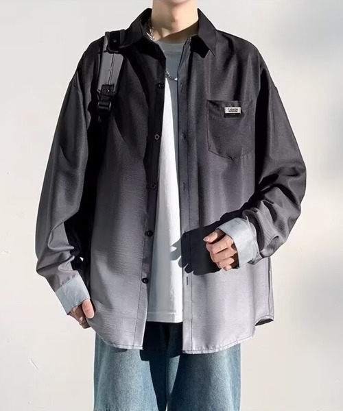 AsaAura(アサオーラ)の「グラデーション長袖シャツメンズオーバー服(シャツ/ブラウス・メンズ・グリーン/スカイブルー/ブラック・FREE)」の4枚目の写真