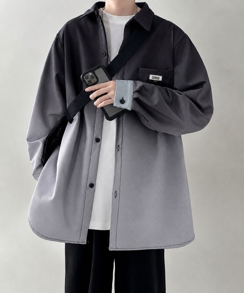 AsaAura(アサオーラ)の「グラデーション長袖シャツメンズオーバー服(シャツ/ブラウス・メンズ・グリーン/スカイブルー/ブラック・FREE)」の5枚目の写真