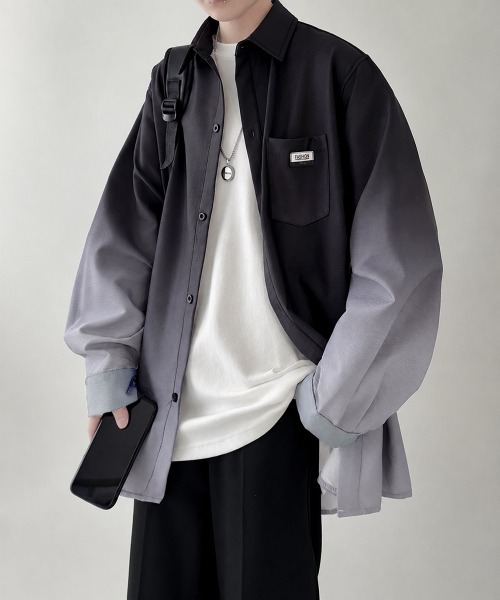 AsaAura(アサオーラ)の「グラデーション長袖シャツメンズオーバー服(シャツ/ブラウス・メンズ・グリーン/スカイブルー/ブラック・FREE)」の6枚目の写真