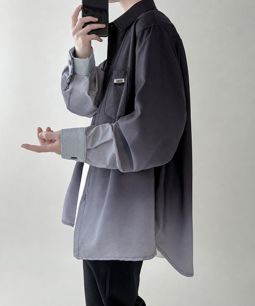 AsaAura(アサオーラ)の「グラデーション長袖シャツメンズオーバー服(シャツ/ブラウス・メンズ・グリーン/スカイブルー/ブラック・FREE)」の7枚目の写真