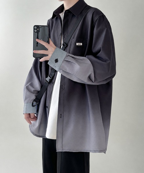 AsaAura(アサオーラ)の「グラデーション長袖シャツメンズオーバー服(シャツ/ブラウス・メンズ・グリーン/スカイブルー/ブラック・FREE)」の8枚目の写真