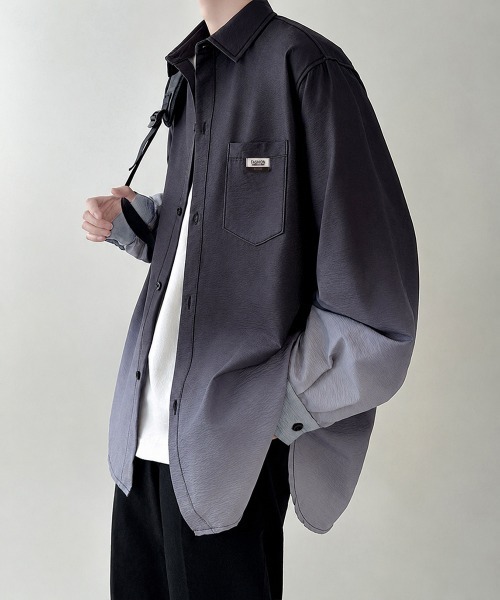 AsaAura(アサオーラ)の「グラデーション長袖シャツメンズオーバー服(シャツ/ブラウス・メンズ・グリーン/スカイブルー/ブラック・FREE)」の9枚目の写真