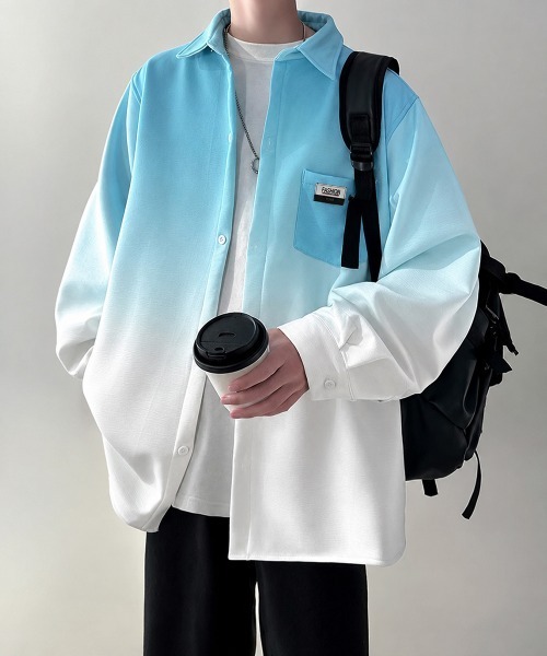 AsaAura(アサオーラ)の「グラデーション長袖シャツメンズオーバー服(シャツ/ブラウス・メンズ・グリーン/スカイブルー/ブラック・FREE)」の11枚目の写真