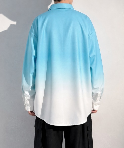 AsaAura(アサオーラ)の「グラデーション長袖シャツメンズオーバー服(シャツ/ブラウス・メンズ・グリーン/スカイブルー/ブラック・FREE)」の14枚目の写真