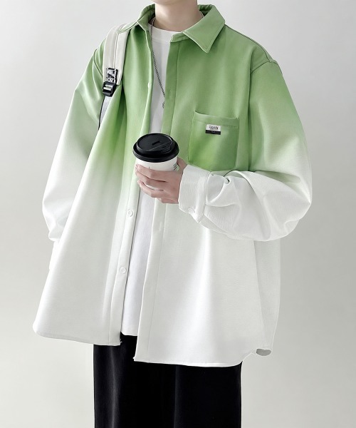 AsaAura(アサオーラ)の「グラデーション長袖シャツメンズオーバー服(シャツ/ブラウス・メンズ・グリーン/スカイブルー/ブラック・FREE)」の17枚目の写真