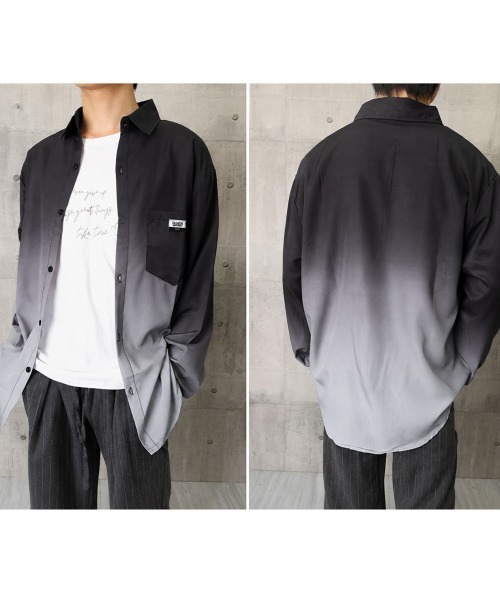 AsaAura(アサオーラ)の「グラデーション長袖シャツメンズオーバー服(シャツ/ブラウス・メンズ・グリーン/スカイブルー/ブラック・FREE)」の19枚目の写真