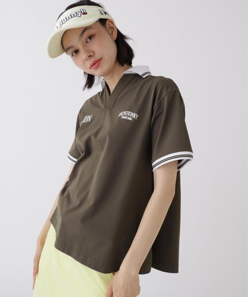 Jack Bunny!!(ジャックバニー)の「HyperHeli×ドライメッシュ ナンバリング半袖ポロシャツ(ポロシャツ・レディース・ネイビー/ブラウン・MEDIUM)」の1枚目の写真