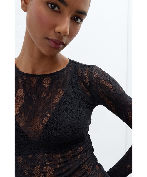 Intimissimi（インティミッシミ）の「ストレッチレース ロングスリーブ トップス（ニット/セーター・レディース・モカ/ブラック・S/L/M）」の4枚目の写真
