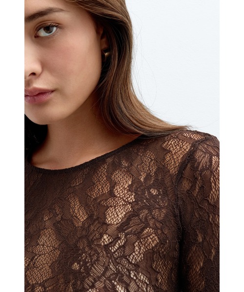 Intimissimi（インティミッシミ）の「ストレッチレース ロングスリーブ トップス（ニット/セーター・レディース・モカ/ブラック・S/L/M）」の9枚目の写真