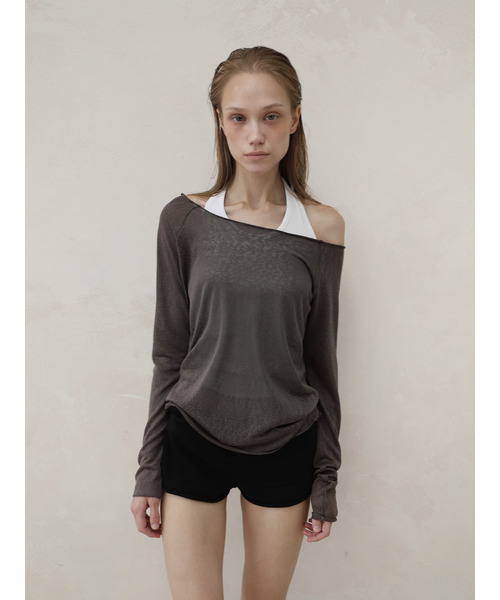 OWNSER(オウンサー)の「セミルーズラフカットロングスリーブ(7カラー)(Tシャツ/カットソー・レディース・ピンク/アッシュブラウン/グレイッシュベージュ/オートミール/ライトグレー/ブラック/バーガンディー・MEDIUM/SMALL)」の4枚目の写真