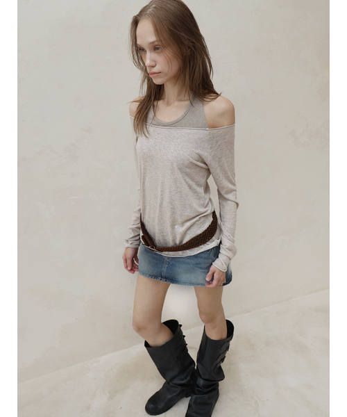 OWNSER(オウンサー)の「セミルーズラフカットロングスリーブ(7カラー)(Tシャツ/カットソー・レディース・ピンク/アッシュブラウン/グレイッシュベージュ/オートミール/ライトグレー/ブラック/バーガンディー・MEDIUM/SMALL)」の5枚目の写真