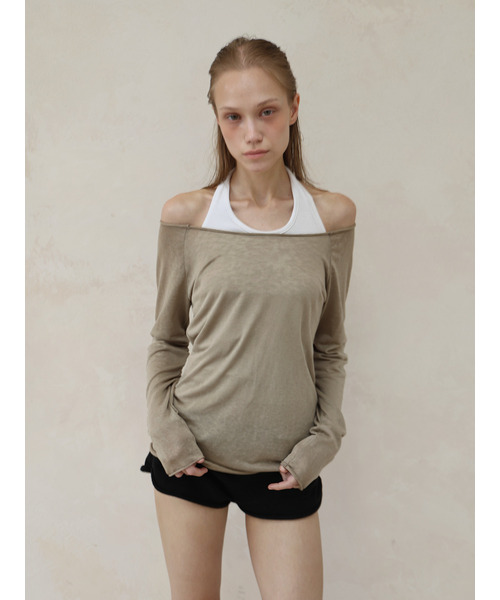OWNSER(オウンサー)の「セミルーズラフカットロングスリーブ(7カラー)(Tシャツ/カットソー・レディース・ピンク/アッシュブラウン/グレイッシュベージュ/オートミール/ライトグレー/ブラック/バーガンディー・MEDIUM/SMALL)」の6枚目の写真