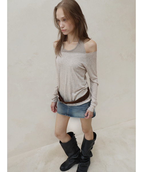 OWNSER(オウンサー)の「セミルーズラフカットロングスリーブ(7カラー)(Tシャツ/カットソー・レディース・ピンク/アッシュブラウン/グレイッシュベージュ/オートミール/ライトグレー/ブラック/バーガンディー・MEDIUM/SMALL)」の8枚目の写真