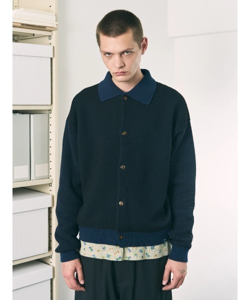 PHINGERIN(フィンガリン)の「PHINGERIN MULTI KNIT SHIRT JACKET (PD-262-KN-051)(カーディガン/ボレロ・メンズ・ネイビー・LARGE/MEDIUM)」の1枚目の写真