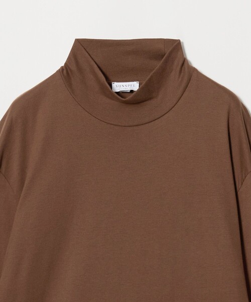 SUNSPEL（サンスペル）の「＜SUNSPEL＞ブラッシュドコットン ロングスリーブ モックネックTシャツ（Tシャツ/カットソー・メンズ・ホワイト/ネイビー/ブラウン系・L/S/M）」の5枚目の写真