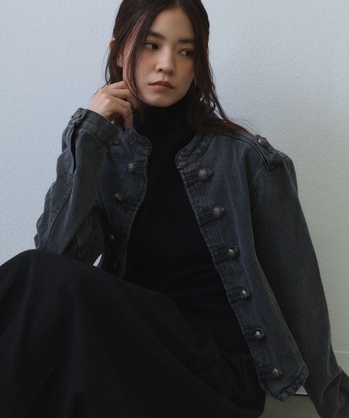 Clum(クルム)の「vintage napoleon denim jacket / ヴィンテージナポレオンデニムジャケット(ミリタリージャケット・レディース・ブラック・MEDIUM/LARGE/X-LARGE)」の5枚目の写真
