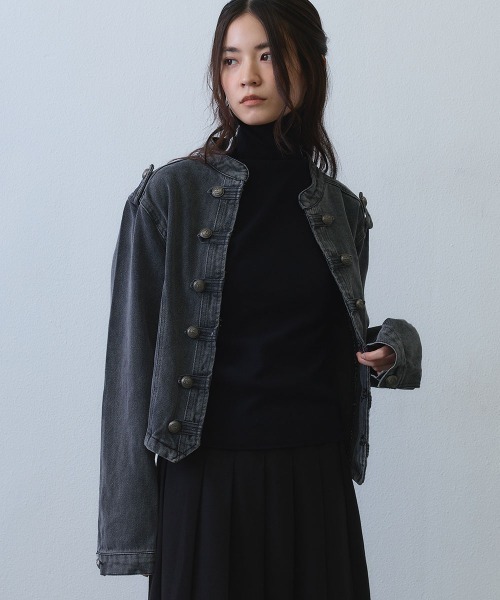 Clum(クルム)の「vintage napoleon denim jacket / ヴィンテージナポレオンデニムジャケット(ミリタリージャケット・レディース・ブラック・MEDIUM/LARGE/X-LARGE)」の2枚目の写真