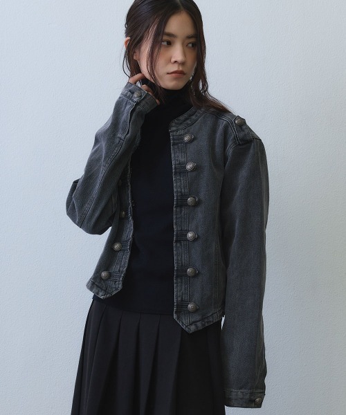 Clum(クルム)の「vintage napoleon denim jacket / ヴィンテージナポレオンデニムジャケット(ミリタリージャケット・レディース・ブラック・MEDIUM/LARGE/X-LARGE)」の3枚目の写真
