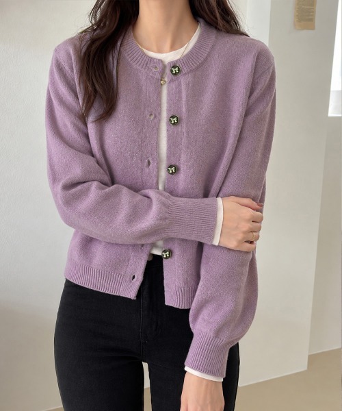 Miniministore（ミニミニストア）の「リボンボタンニットカーディガン秋冬服長袖（カーディガン/ボレロ・レディース・ワインレッド/ライトブルー/ネイビー/ピンク/ラベンダー・FREE）」の4枚目の写真