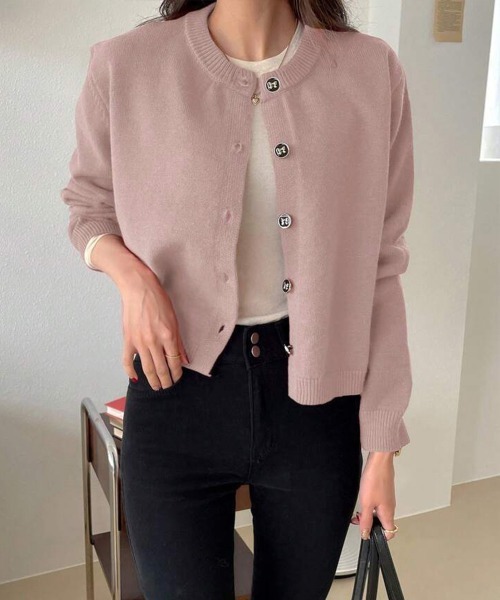 Miniministore（ミニミニストア）の「リボンボタンニットカーディガン秋冬服長袖（カーディガン/ボレロ・レディース・ワインレッド/ライトブルー/ネイビー/ピンク/ラベンダー・FREE）」の5枚目の写真