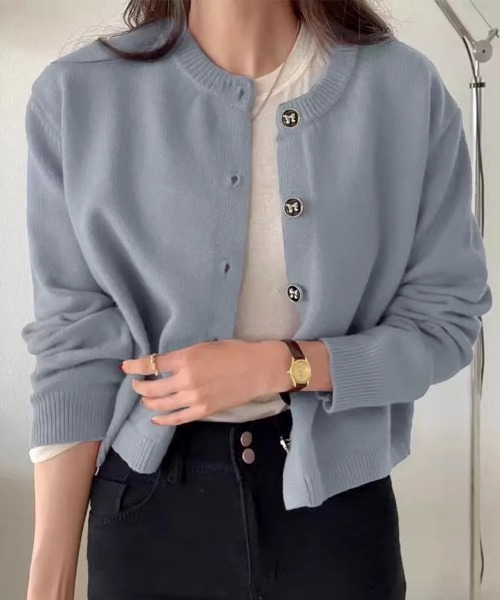 Miniministore（ミニミニストア）の「リボンボタンニットカーディガン秋冬服長袖（カーディガン/ボレロ・レディース・ワインレッド/ライトブルー/ネイビー/ピンク/ラベンダー・FREE）」の2枚目の写真