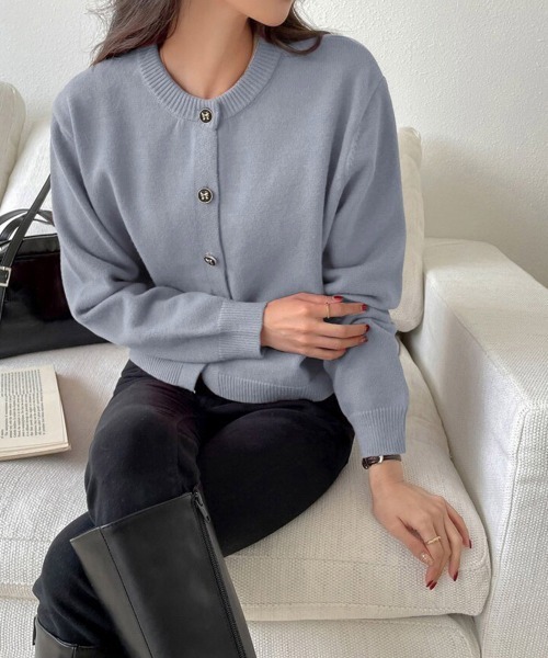 Miniministore（ミニミニストア）の「リボンボタンニットカーディガン秋冬服長袖（カーディガン/ボレロ・レディース・ワインレッド/ライトブルー/ネイビー/ピンク/ラベンダー・FREE）」の6枚目の写真