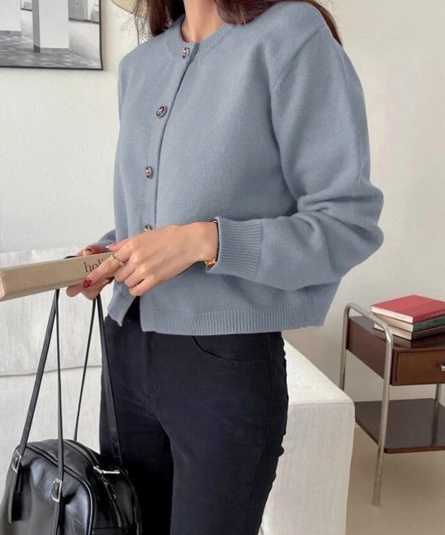 Miniministore（ミニミニストア）の「リボンボタンニットカーディガン秋冬服長袖（カーディガン/ボレロ・レディース・ワインレッド/ライトブルー/ネイビー/ピンク/ラベンダー・FREE）」の7枚目の写真