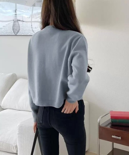 Miniministore（ミニミニストア）の「リボンボタンニットカーディガン秋冬服長袖（カーディガン/ボレロ・レディース・ワインレッド/ライトブルー/ネイビー/ピンク/ラベンダー・FREE）」の8枚目の写真
