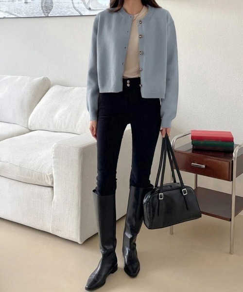 Miniministore（ミニミニストア）の「リボンボタンニットカーディガン秋冬服長袖（カーディガン/ボレロ・レディース・ワインレッド/ライトブルー/ネイビー/ピンク/ラベンダー・FREE）」の9枚目の写真
