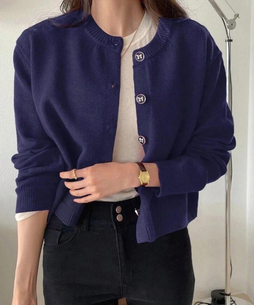 Miniministore（ミニミニストア）の「リボンボタンニットカーディガン秋冬服長袖（カーディガン/ボレロ・レディース・ワインレッド/ライトブルー/ネイビー/ピンク/ラベンダー・FREE）」の10枚目の写真
