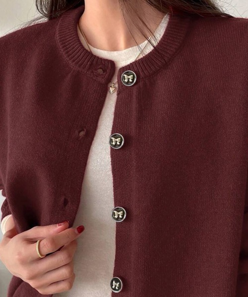 Miniministore（ミニミニストア）の「リボンボタンニットカーディガン秋冬服長袖（カーディガン/ボレロ・レディース・ワインレッド/ライトブルー/ネイビー/ピンク/ラベンダー・FREE）」の16枚目の写真