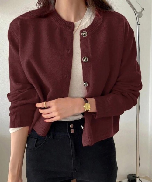 Miniministore（ミニミニストア）の「リボンボタンニットカーディガン秋冬服長袖（カーディガン/ボレロ・レディース・ワインレッド/ライトブルー/ネイビー/ピンク/ラベンダー・FREE）」の18枚目の写真