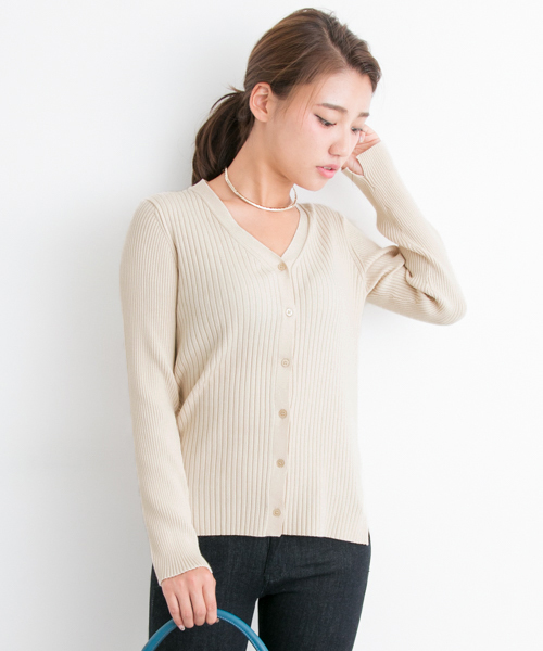URBAN RESEARCH(アーバンリサーチ)の「UR リブVネックカーディガン(カーディガン/ボレロ・レディース・レッド/ネイビー/アイボリー・FREE)」の2枚目の写真