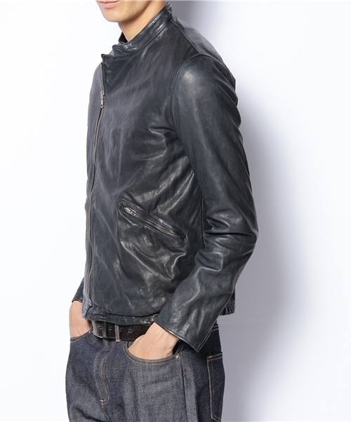 HYSTERIC GLAMOUR（ヒステリックグラマー）の「ゴートレザーダブルライダースBZ（ライダースジャケット・メンズ・ネイビー/ブラック・SMALL/MEDIUM/LARGE）」の3枚目の写真