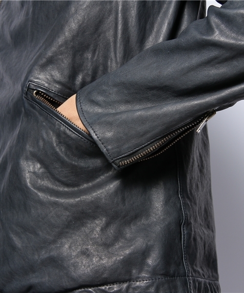 HYSTERIC GLAMOUR（ヒステリックグラマー）の「ゴートレザーダブルライダースBZ（ライダースジャケット・メンズ・ネイビー/ブラック・SMALL/MEDIUM/LARGE）」の7枚目の写真